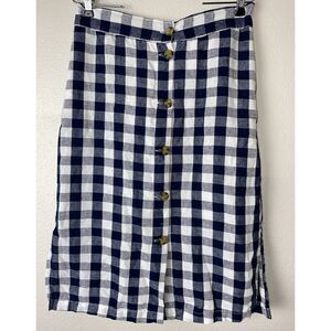 Telluride Clothing Womens Skirt Size Small Gingham Blue White‎ Linen Pockets